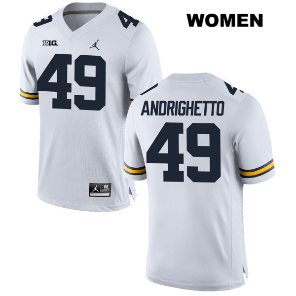 Women's NCAA Michigan Wolverines Lucas Andrighetto #49 White Jordan Brand Authentic Stitched Football College Jersey RD25J22PY